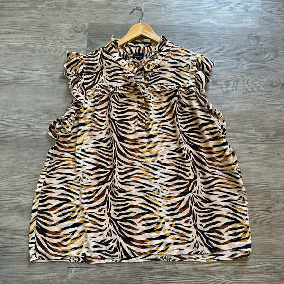 Who What Wear Animal Print Ruffle Blouse Womens 2X Flowy Business Casual Career - Picture 8 of 8